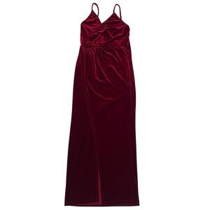 Mikey & Joey Burgundy Velvet Wrap Front 90s Y2K Old Hollywood Glam Maxi Dress M